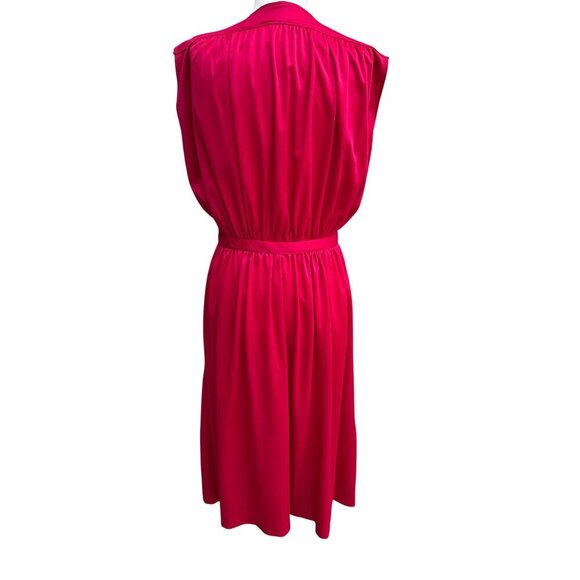 Vintage Womens Liquid Knit Red Sleeveless V Neck Elastic Tie Waist Midi Dress - Picture 3 of 8